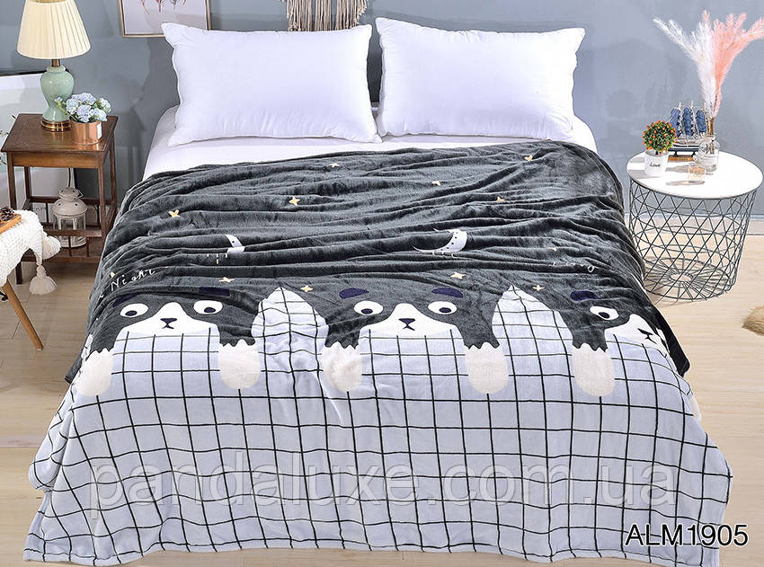 М'який теплий плед покривало велсофт (мікрофібра) полуторний Нічні коти 160х220 на диван, ліжко