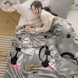 М'який теплий плед покривало велсофт (мікрофібра) полуторний Коти 160х220 на диван, ліжко