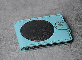 Кожаный кошелек ручной работы, голубой кошелек с тисненым орнаментом