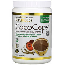 Темний какао-напій California GOLD Nutrition "CocoCeps" з грибами Кордицепс і Рейші (225 г)