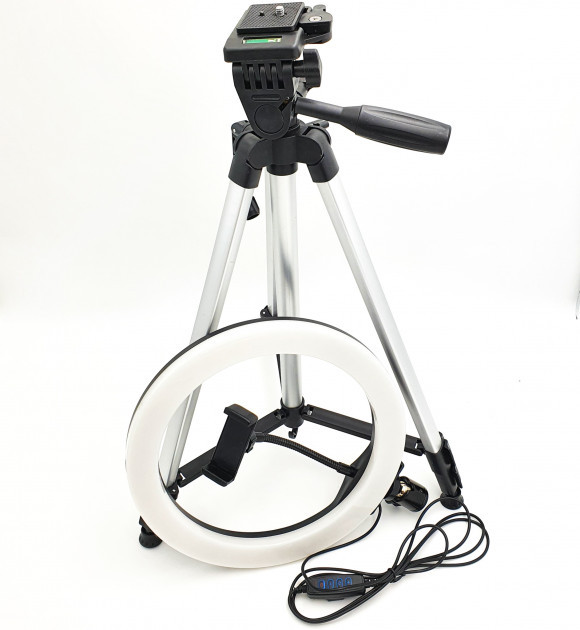 Кільцева світлодіодна лампа 26см на штативі 135см