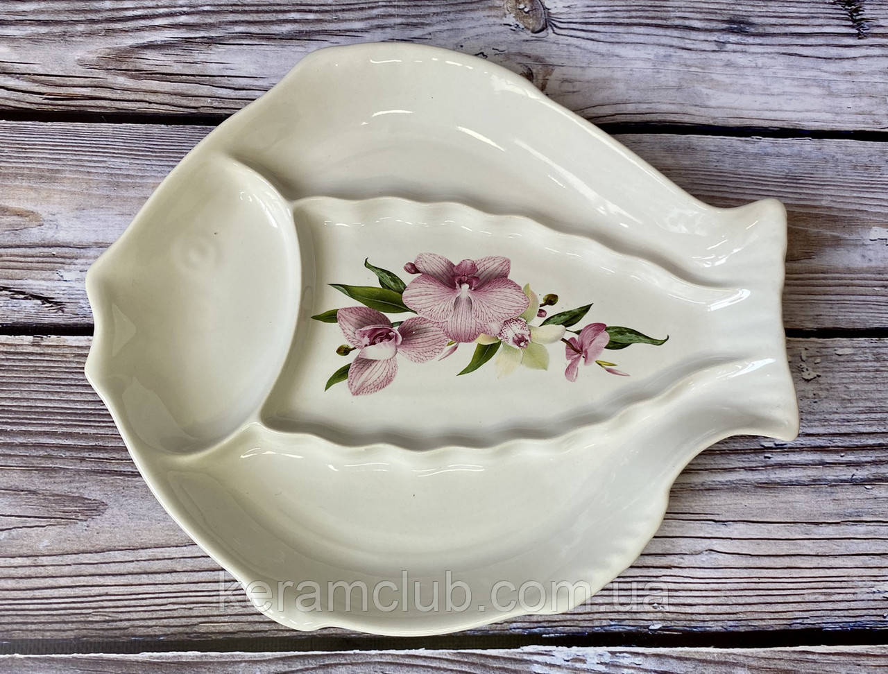 Менажниця Керамклуб Карась 27,5 см біла з деколю