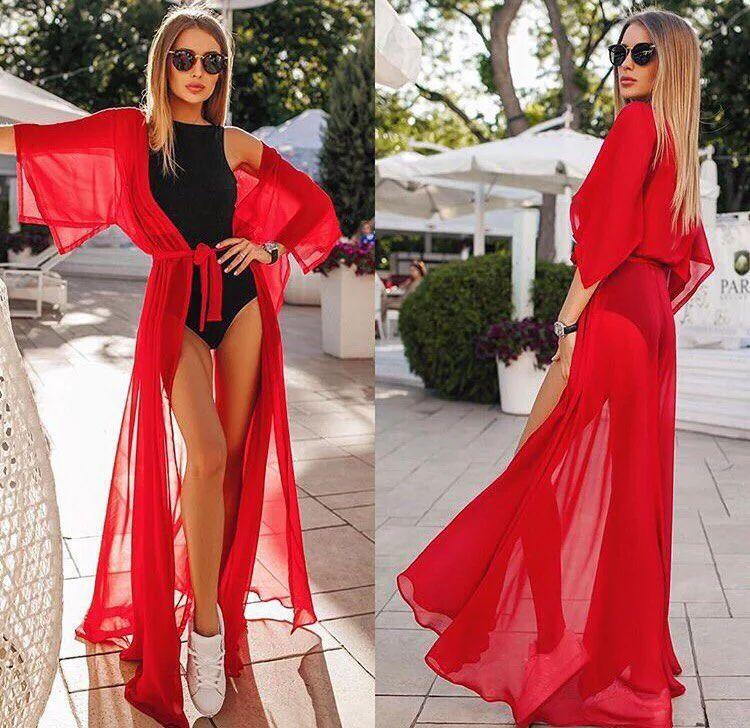 Довга пляжна накидка на купальник середній рукав, фото 1