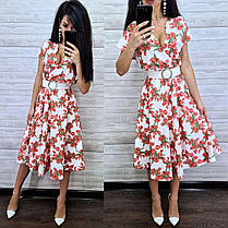 Стильне плаття з квітами та поясом із високою талією на літо софт, фото 2