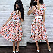 Стильне плаття з квітами та поясом із високою талією на літо софт, фото 3