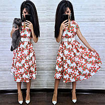 Стильне плаття з квітами та поясом із високою талією на літо софт, фото 5