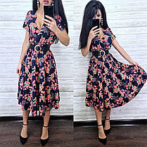 Стильне плаття з квітами та поясом із високою талією на літо софт, фото 4