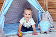 Вігвам дитячий намет для будинку комплект Принц Синій з сірим і з подушками, фото 3