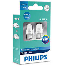 Світлодіодні лед лампи Philips ULTINON LED цоколь T10 (W5W) світло 4000К, габарити, підсвічування, ОРИГІНАЛ, фото 4