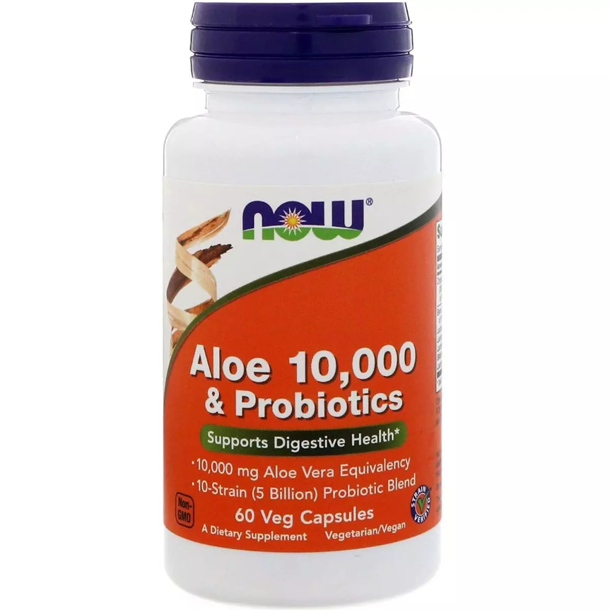 Алое 10 000 & Пробіотики, Now Foods, 60 капсул вегетаріанських