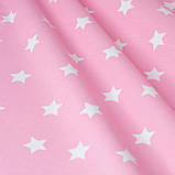 Скатертина бавовна тефлон водовідштовхувальна гідрофобна просочення принт білі зірки на рожевому, фото 3