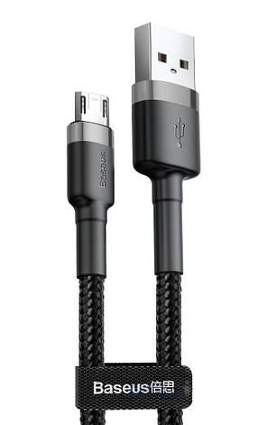 Кабель для зарядки телефона/ смартфона Baseus USB - Micro USB 1 м 2.4 А Чорний/ Сірий (CAMKLF-BG1), фото 1