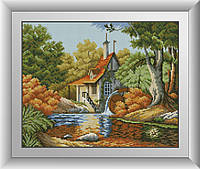 "Осенняя мельница (квадратные, полная)" Dream Art. Набор для рисования камнями алмазная живопись (30822D)