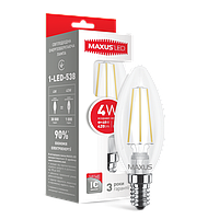 LED-лампа MAXUS (filam), C37, 4 W, яскраве світло, E14 (1-LED-538-01)