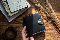Мужской кожаный бумажник темно-синего цвета, мужской кожаный кошелек с монетницей, на застежке-кнопке