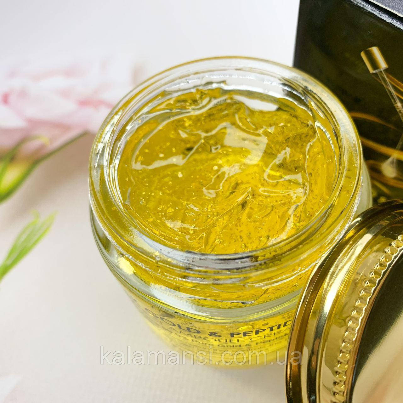 Антивозрастной крем с частичками золота и пептидами FarmStay 24K Gold Peptide Perfect Ampoule Cream 80 мл - фото 3 - id-p1023515082