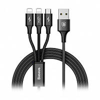 Кабель Baseus combo Rapid 3 в 1 Micro USB, Lightning, Type-C, CAMLT-SU01, 1.2 м, черный