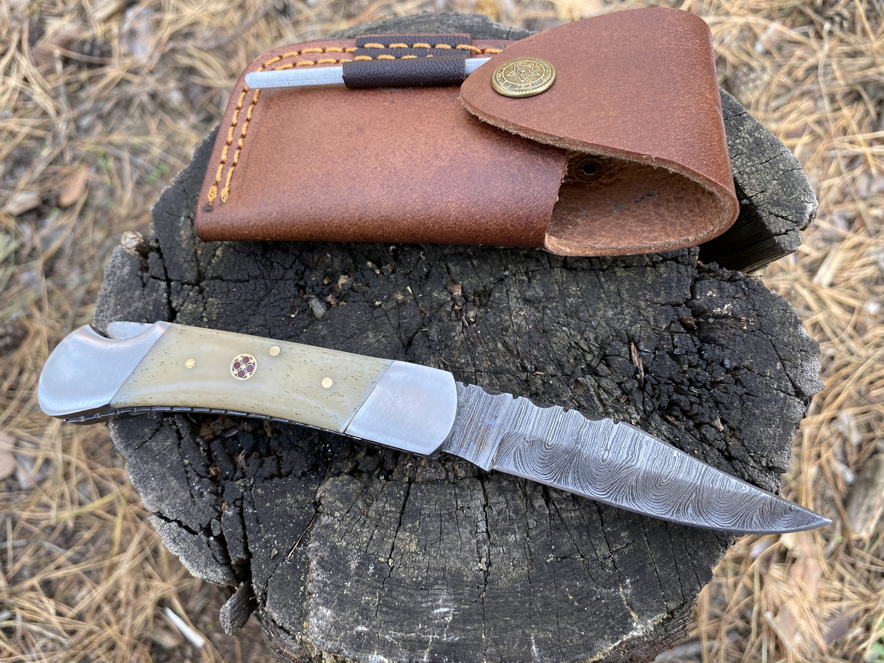 Ніж мисливський складаний зі стругачкою дамаск s- 92, фото 1