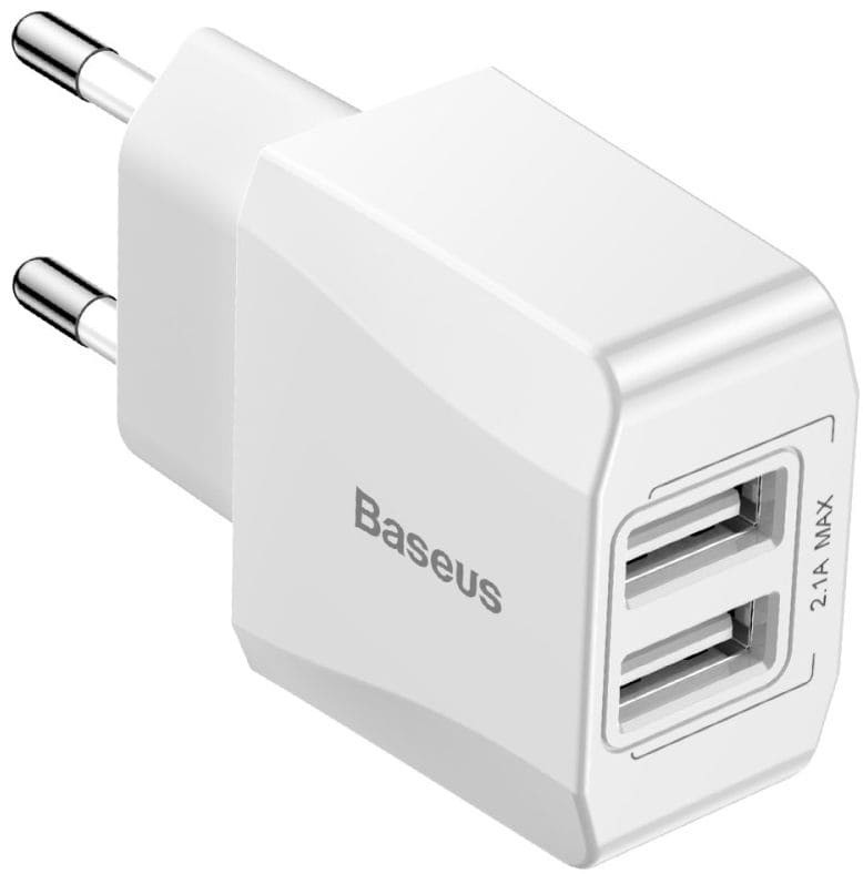 Мережевий зарядний пристрій BASEUS 2.1 A Dual USB Port Travel Charger