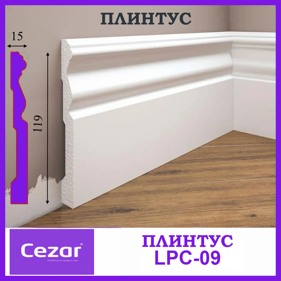 Ударостійкий плінтус Cezar з дюрополімеру LPC-09, висотою 119 мм. Польща. Доставка, фото 1
