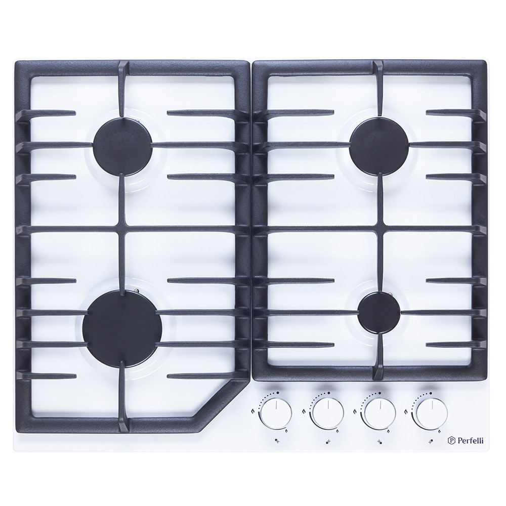 Газова варильна поверхня білого кольору на металі Perfelli HGM 61494 WH, на 4 конфорки з чавунними решітками, фото 1