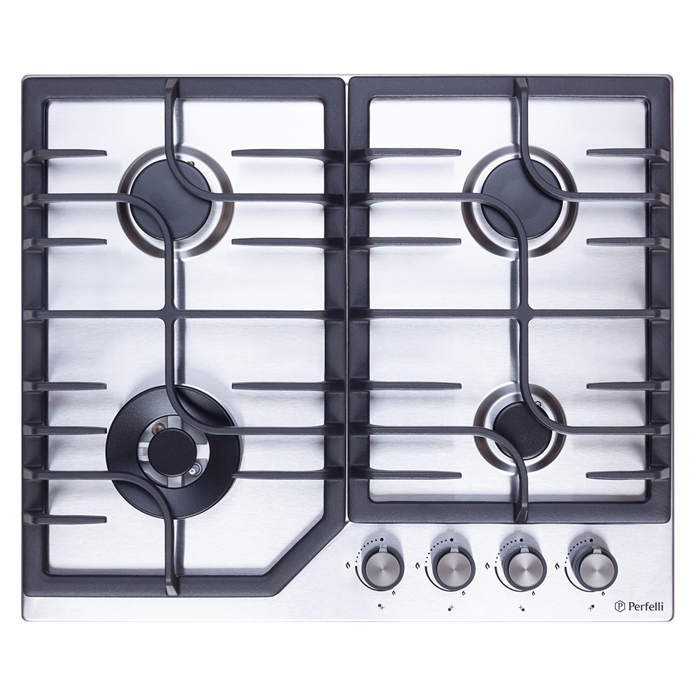Газова варильна поверхня на металі на 4 конфорки Perfelli HGM 61664 I, нержавіюча сталь з WOK конфоркою, фото 1