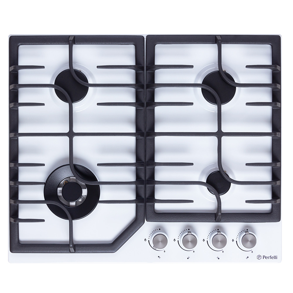 Газова варильна поверхня на металі на 4 конфорки Perfelli HGM 61664 WH, біла з WOK конфоркою, фото 1