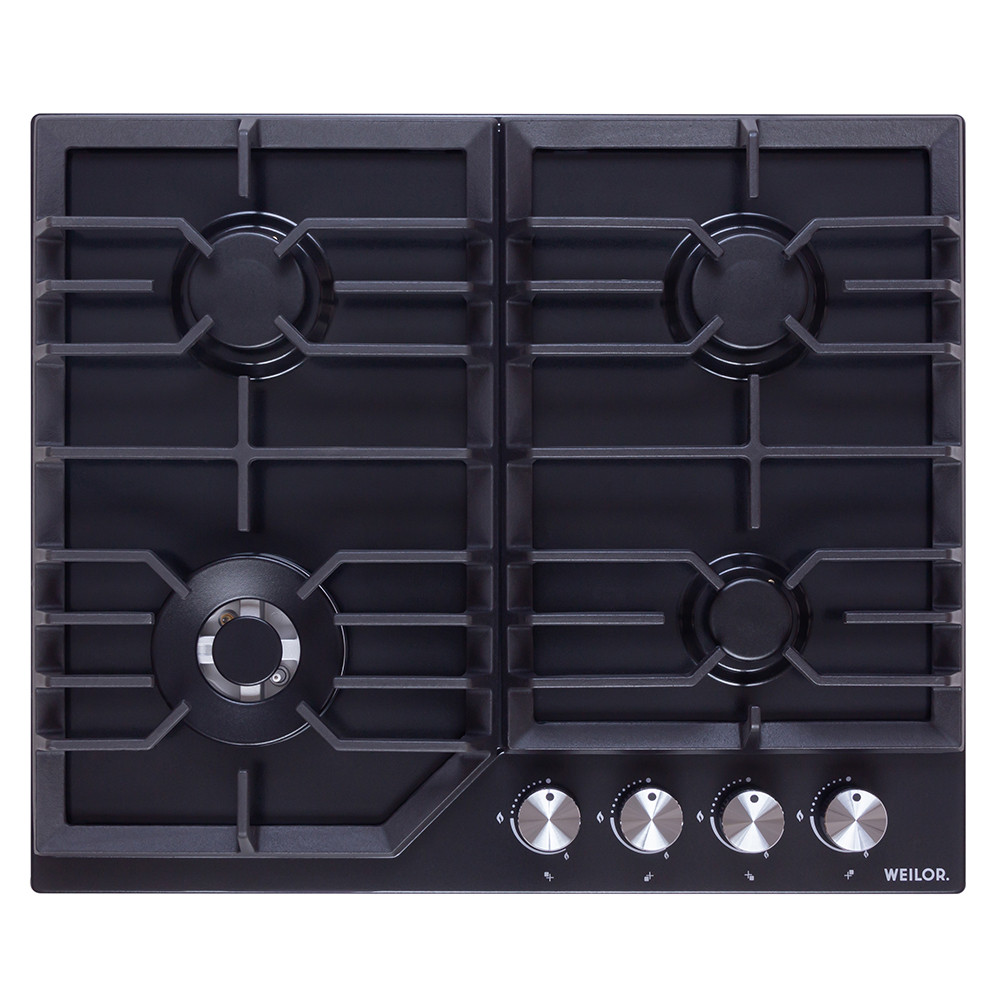 Газова варильна поверхня WEILOR GM W 624 BL, чорна емальована з турбо конфоркою. газ-контроль, фото 1