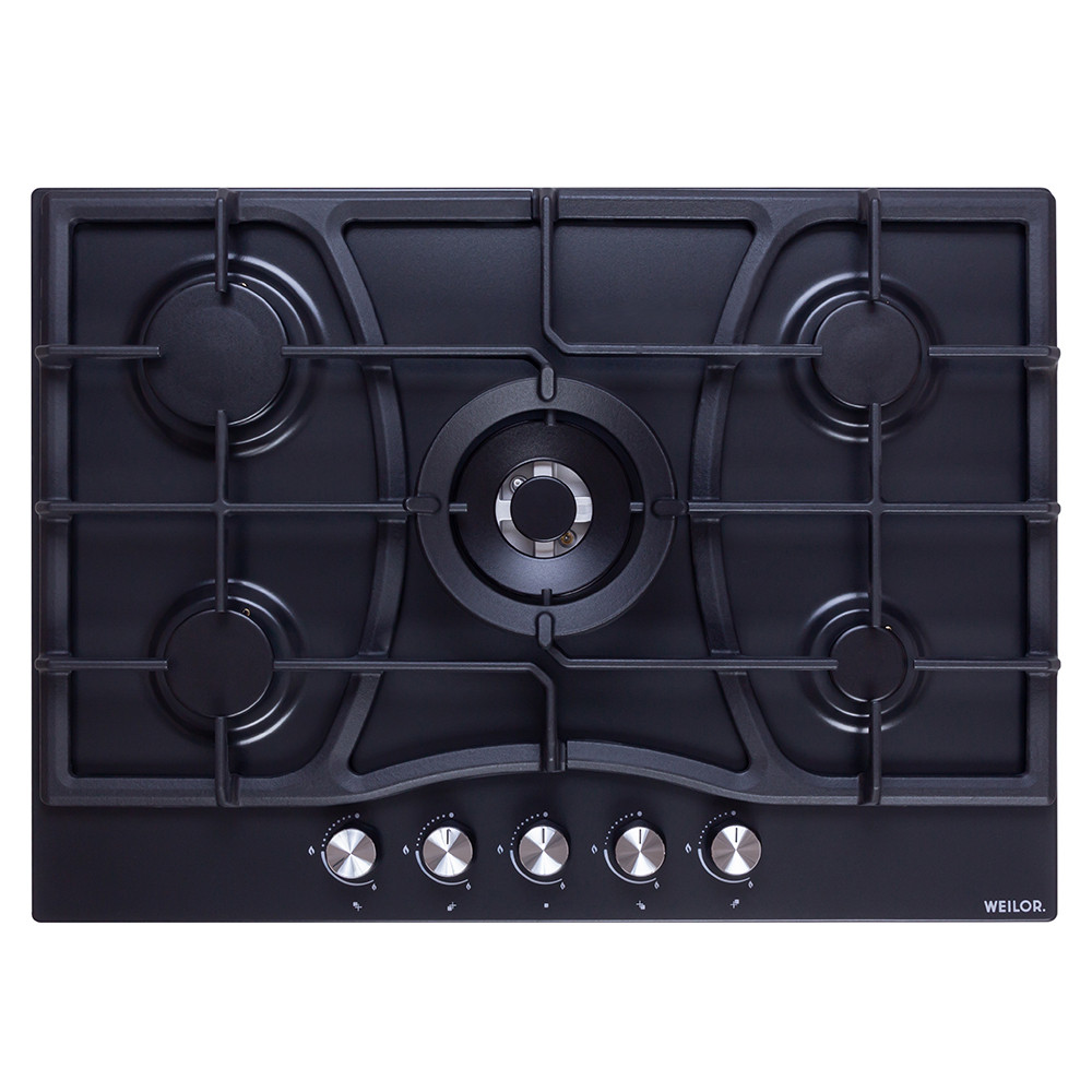 Газова варильна поверхня WEILOR GM W 714 BL, чорна емальована на 5 конфорок, газ-контроль, фото 1