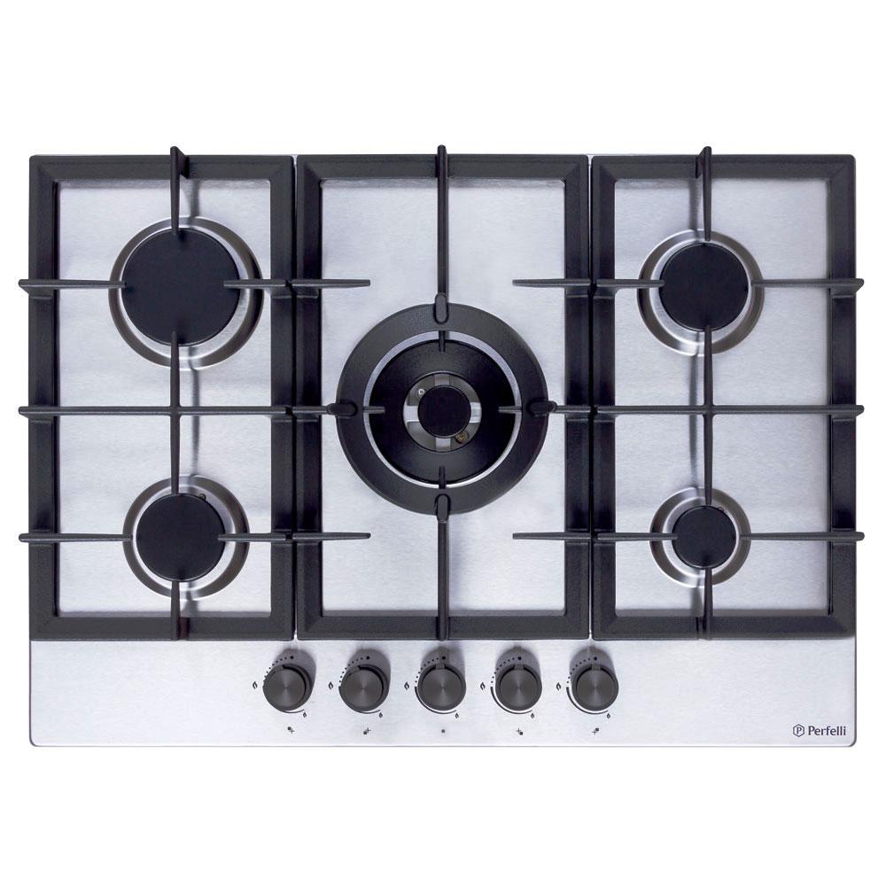 Газова варильна поверхня Perfelli HGM 71624 I, нержавіюча сталь на 5 конфорок, з турбо конфоркою, фото 1