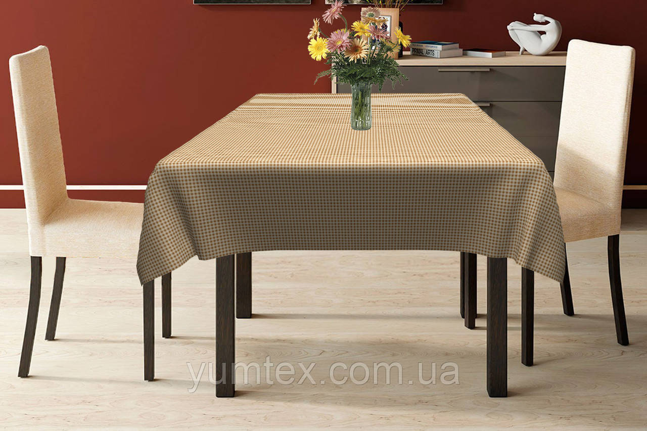 Скатертина бавовна тефлон водовідштовхувальне гідрофобне просочення принт дрібна карта бежева, фото 1