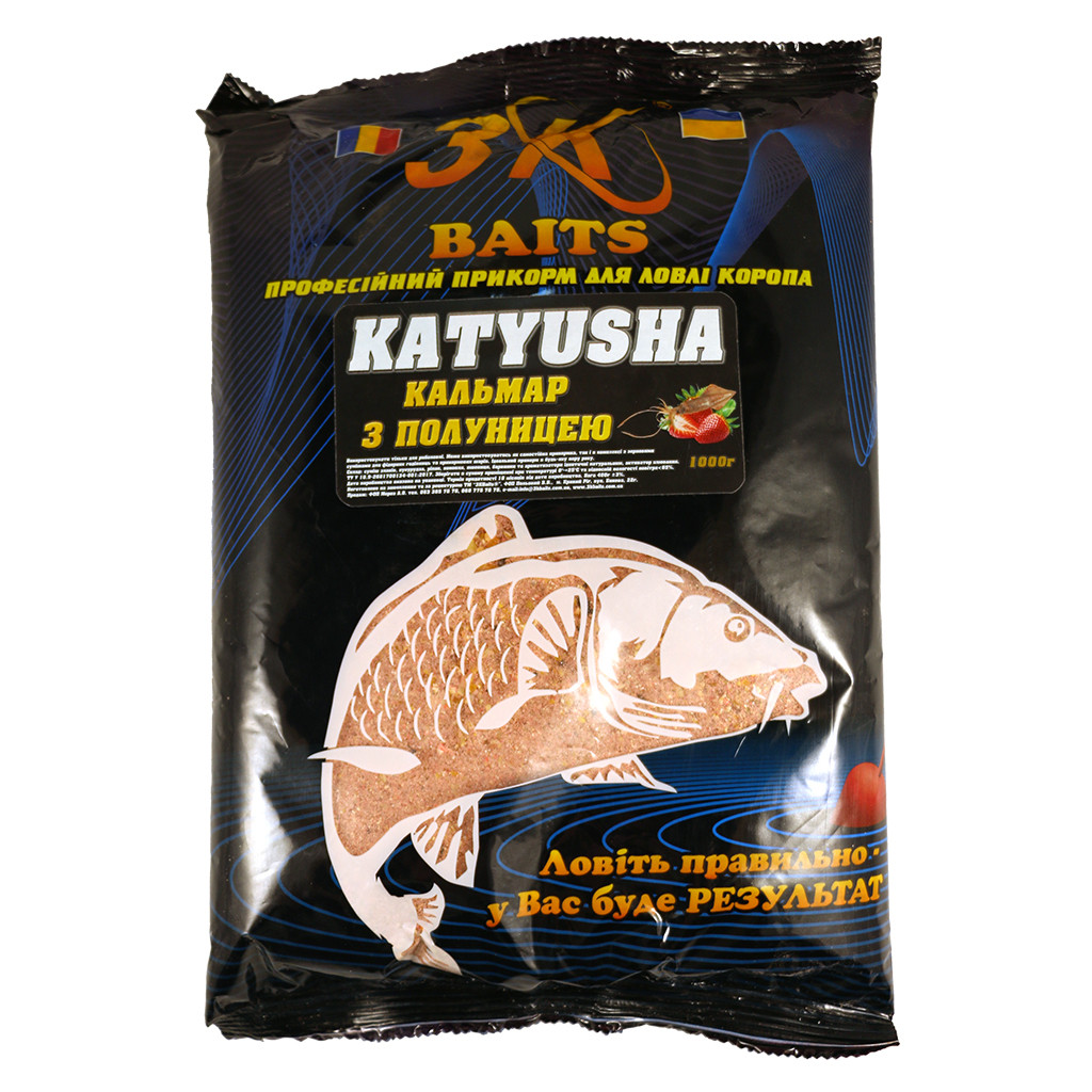 Прикормка 3KBaits KATYUSHA Кальмар з полуницею 1000г (3KB1072), фото 1