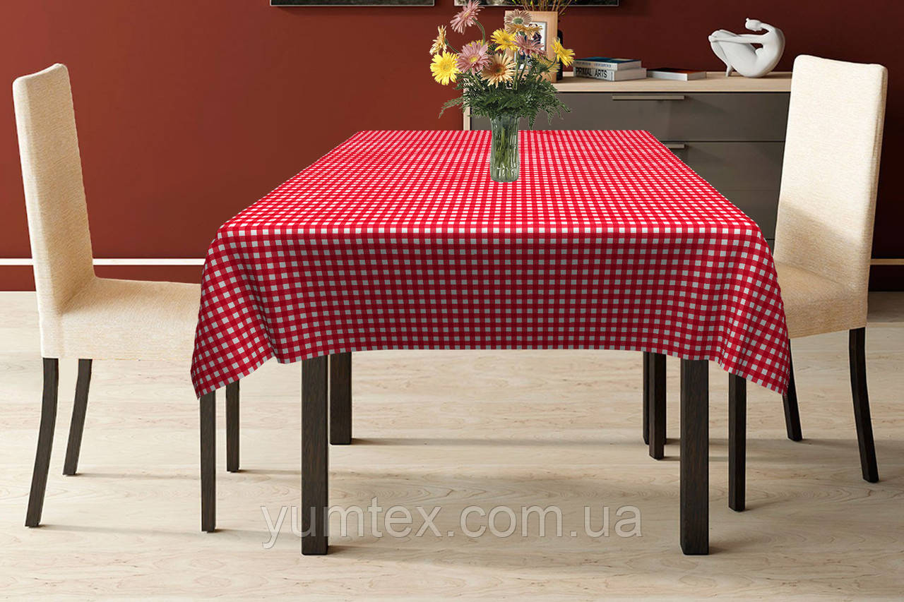 Скатертина бавовна тефлон водовідштовхувальне гідрофобне просочення принт дрібна клітинка червоно-біла, фото 1