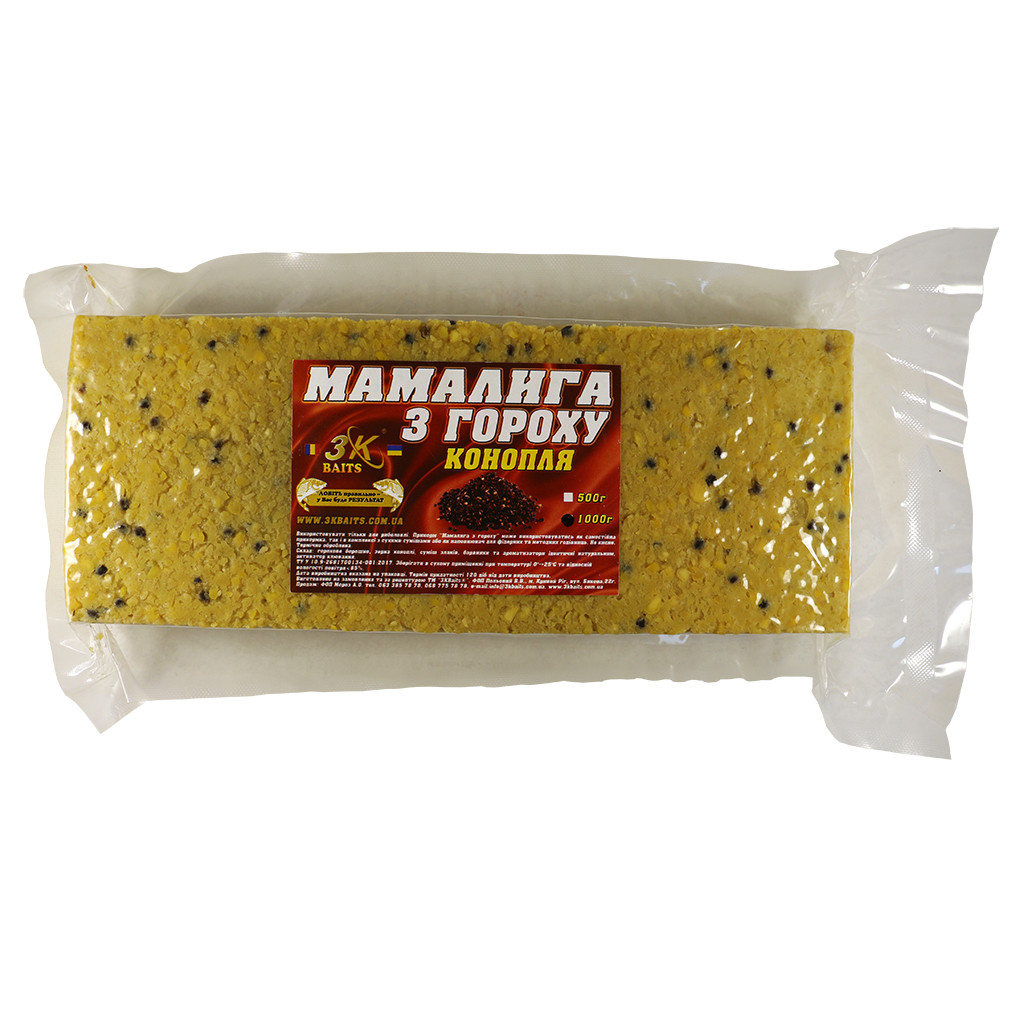 Прикорм 3KBaits Мамалига з гороху з Коноплею 1000г (3KB1180)