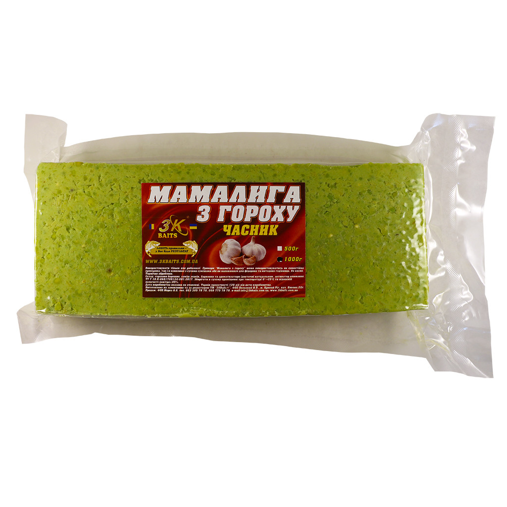 Прикорм 3KBaits Мамалыга из гороха Чеснок 1000г (3KB1181)