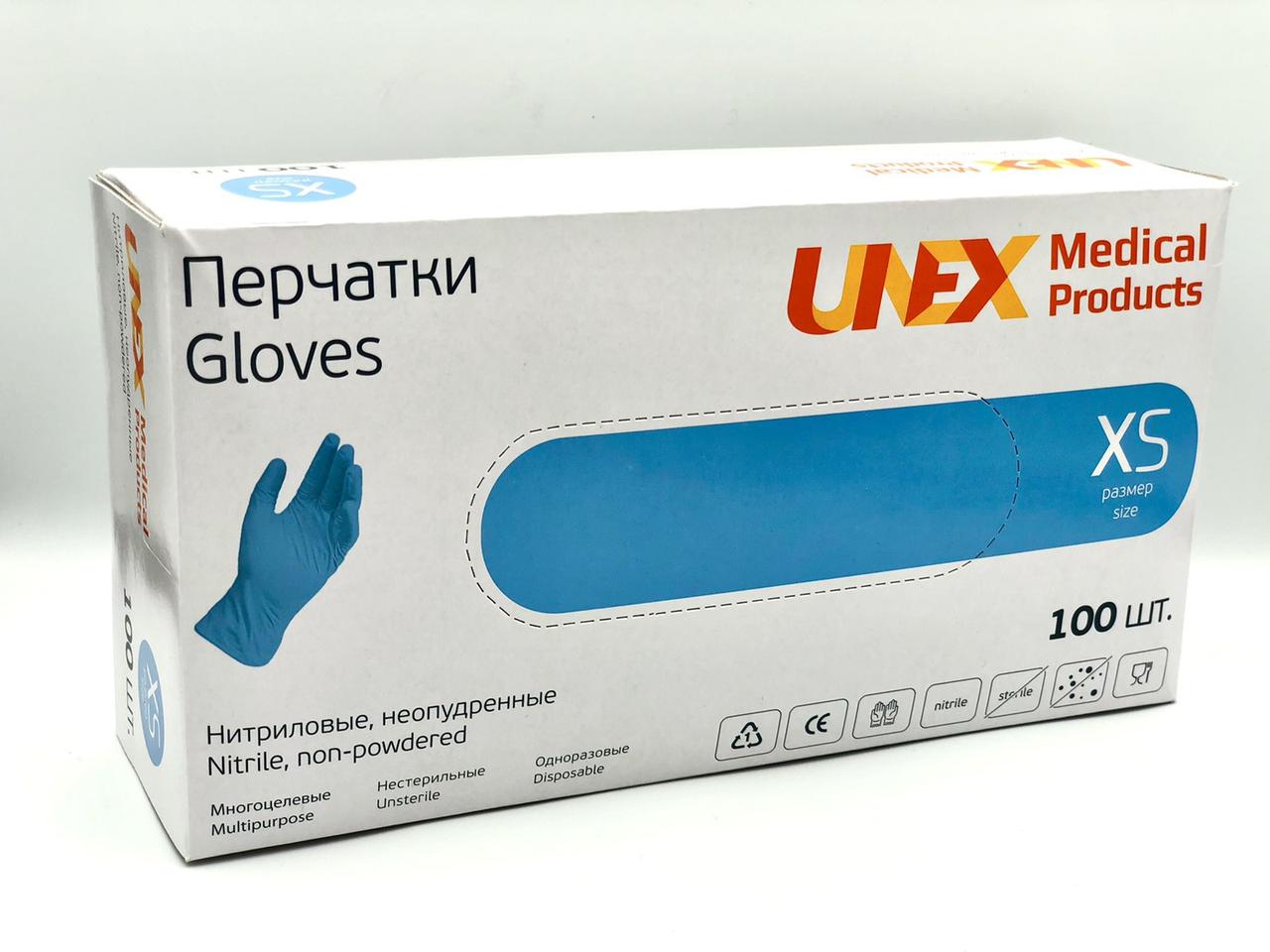 Рукавички нітрилові 4 г. Блакитні UNEX розмір XS - фото 1 - id-p1252361705