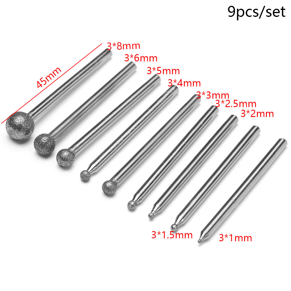 Набір алмазних бор - фрез 9 шт для гравера бормашинки дремель.