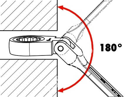Ключ рожково-накидний трещоточный, шарнірний 10 мм, L=155 мм F 75710F, фото 2