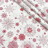 Турецкая хлопковая ткань ранфорс "Контурные красные снежинки" 240 см