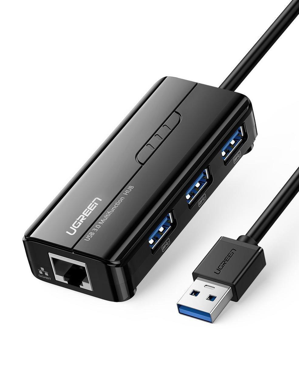 Мережевий адаптер Ugreen usb hub USB 3.0 - 3хUSB 3.0 + RJ45 Ethernet 1000Mbps Black (20265)
