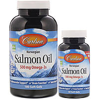 Жир лосося, Carlson Labs, 1000 мг, 180+50капсул