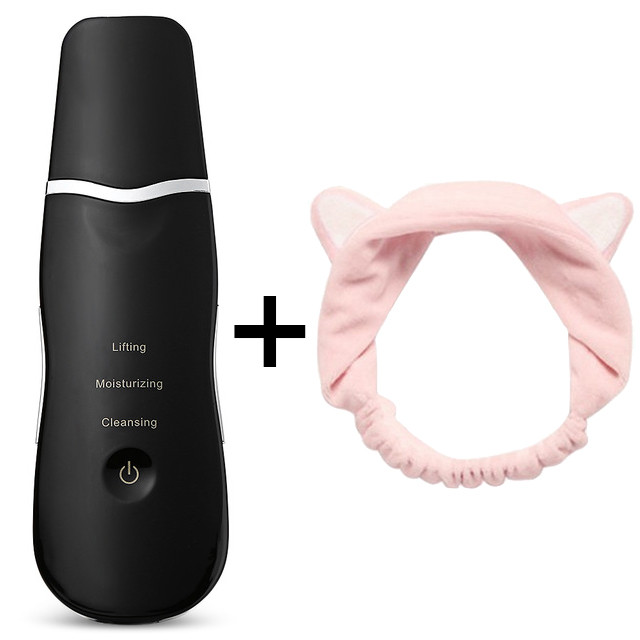 Ультразвуковий Скрабер для чищення і фонофорезу Black Owl чорний + Пов'язка для волосся, фото 1