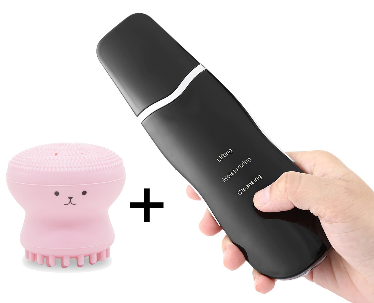 Ультразвуковий Скрабер для чищення і фонофорезу Black Owl чорний + відлущуюча силіконова щіточка для, фото 1