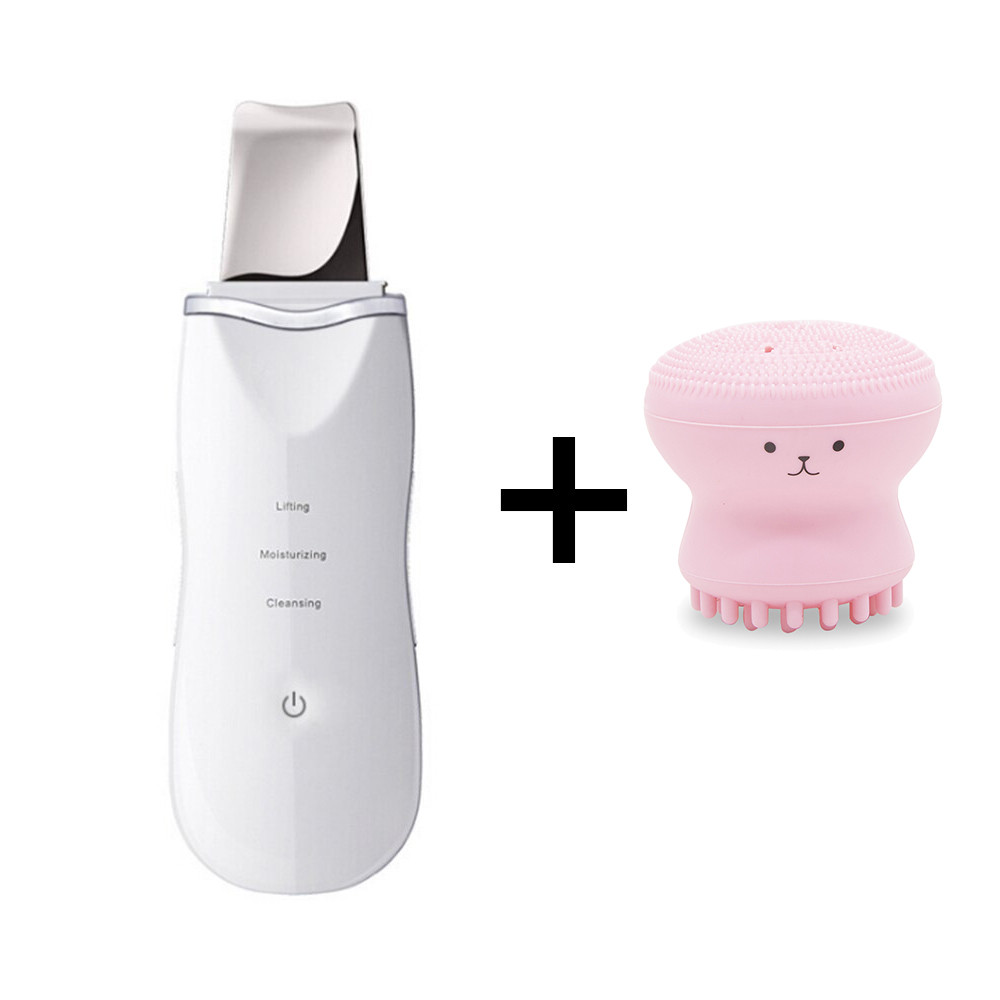 Ультразвуковий Скрабер BlackOwl білий + відлущуюча силіконова щіточка для очищення пір і масажу обличчя, фото 1