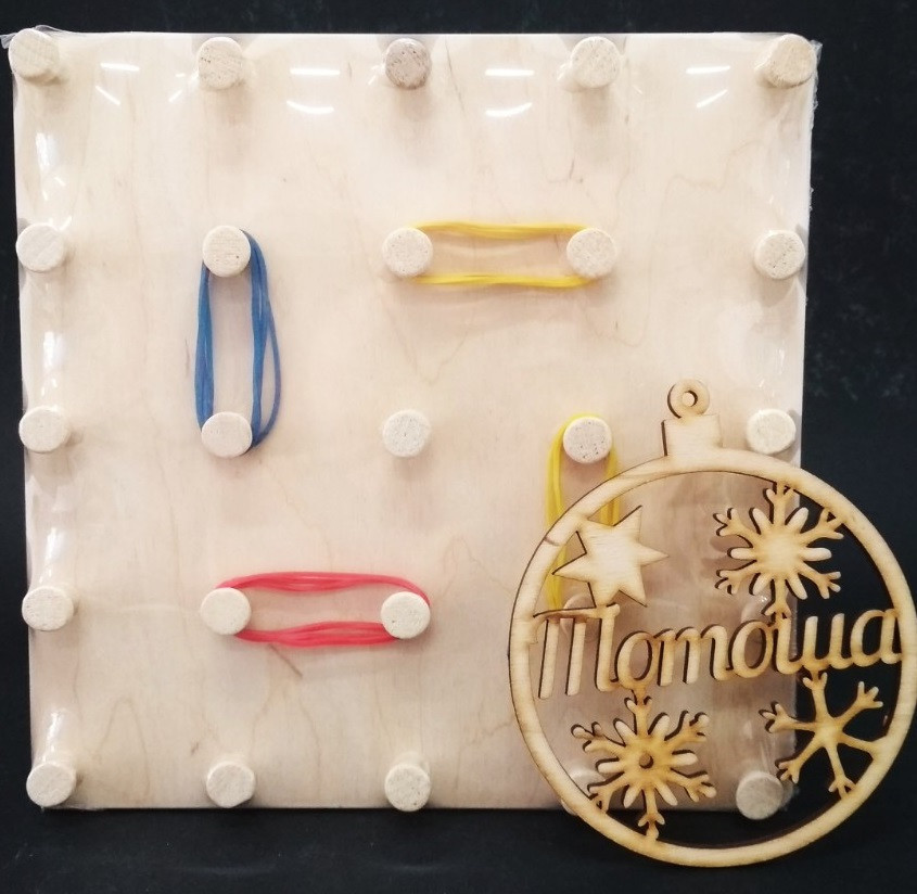 Дерев'яний математичний планшет, геоборд Фантазуємо з резиночками / Геометричні 5х5 90016, Роз. від 3 років, фото 1