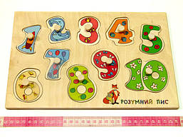 Дерев'яна іграшка дощечка вкладки Числа Вчимося Лічити. Вікова група - Від 1 року, матеріал - Дерево