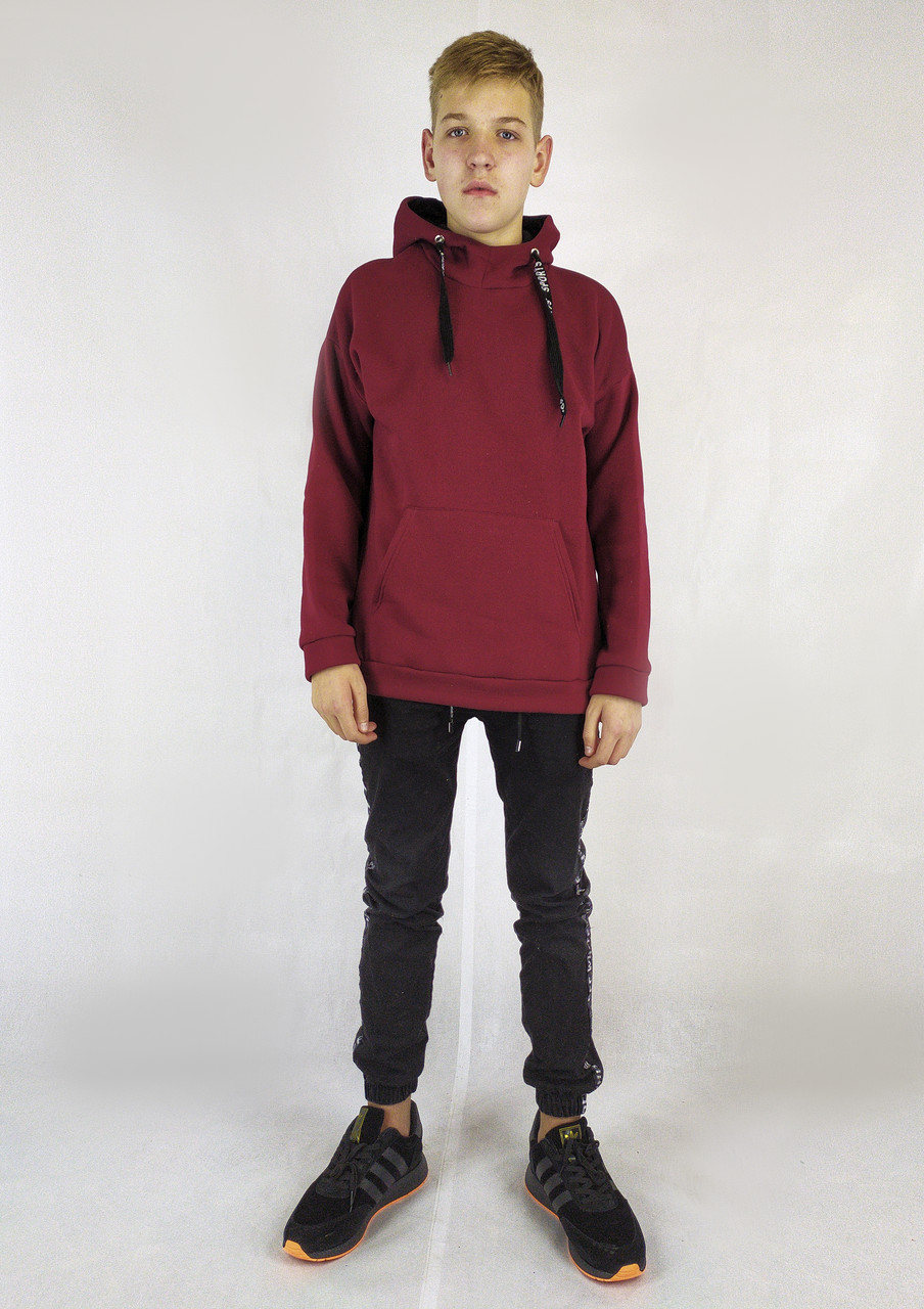 Спортивна чоловіча толстовка на флісі у бордовому кольорі XL, XXL, 3XL, фото 1