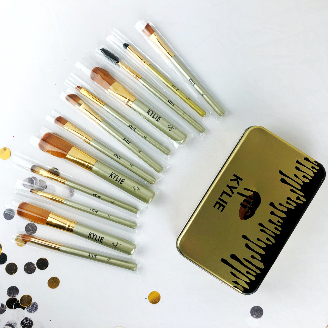 Набор Кистей для Макияжа 12в1 KYLIE Professional Brash Set Золотой ...