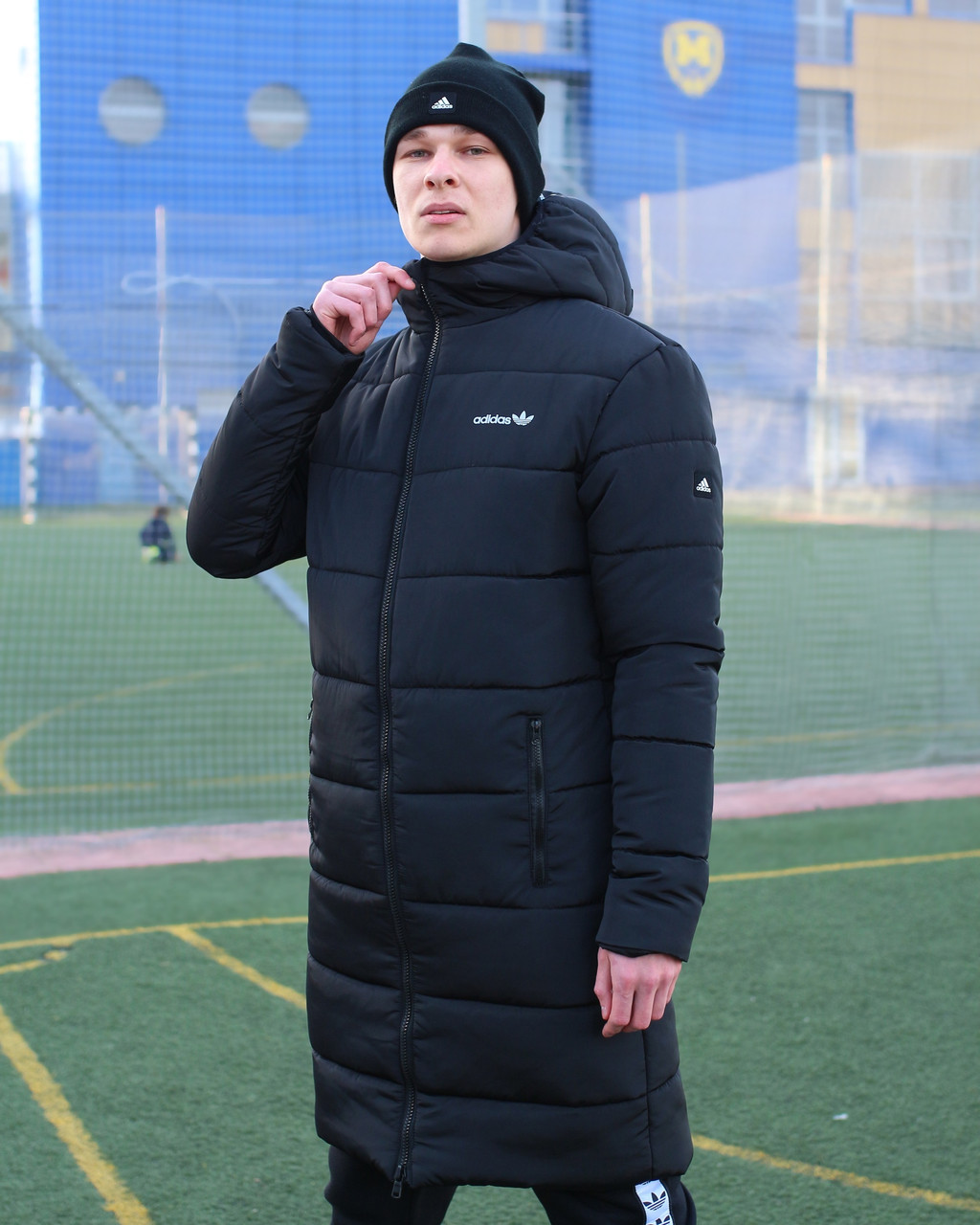 Парка чоловіча зимова Adidas адідас до -29°c тепла чорна куртка чоловіча зимова подовжена, фото 1