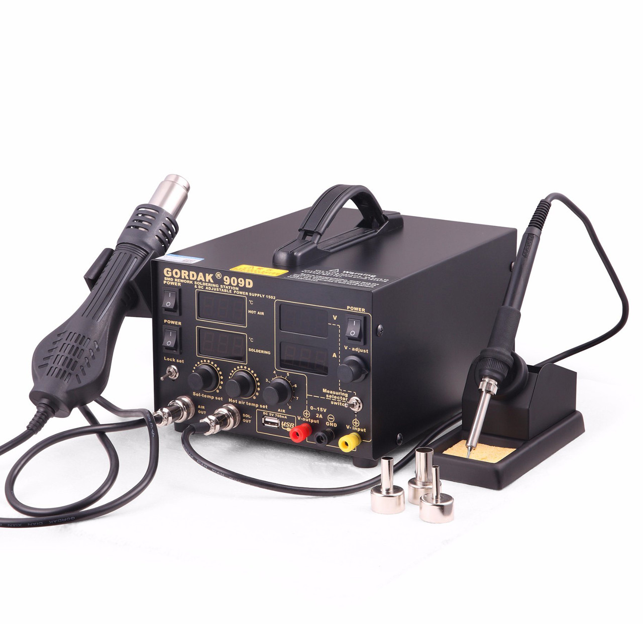Паяльная станция Gordak 909D фен+паяльник + лабораторный блок питания ...